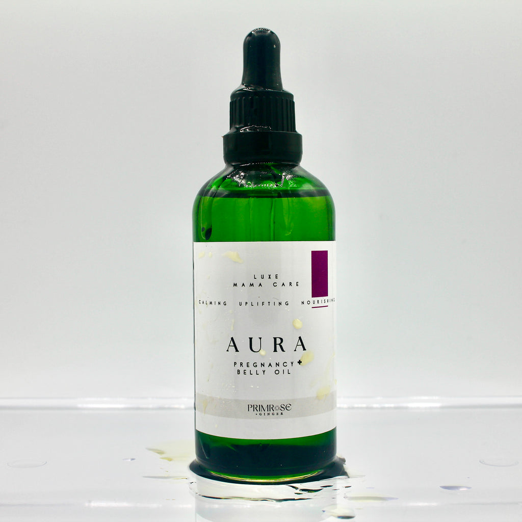 Aura pregnancy body oil for postpartum hydration and skin elasticity