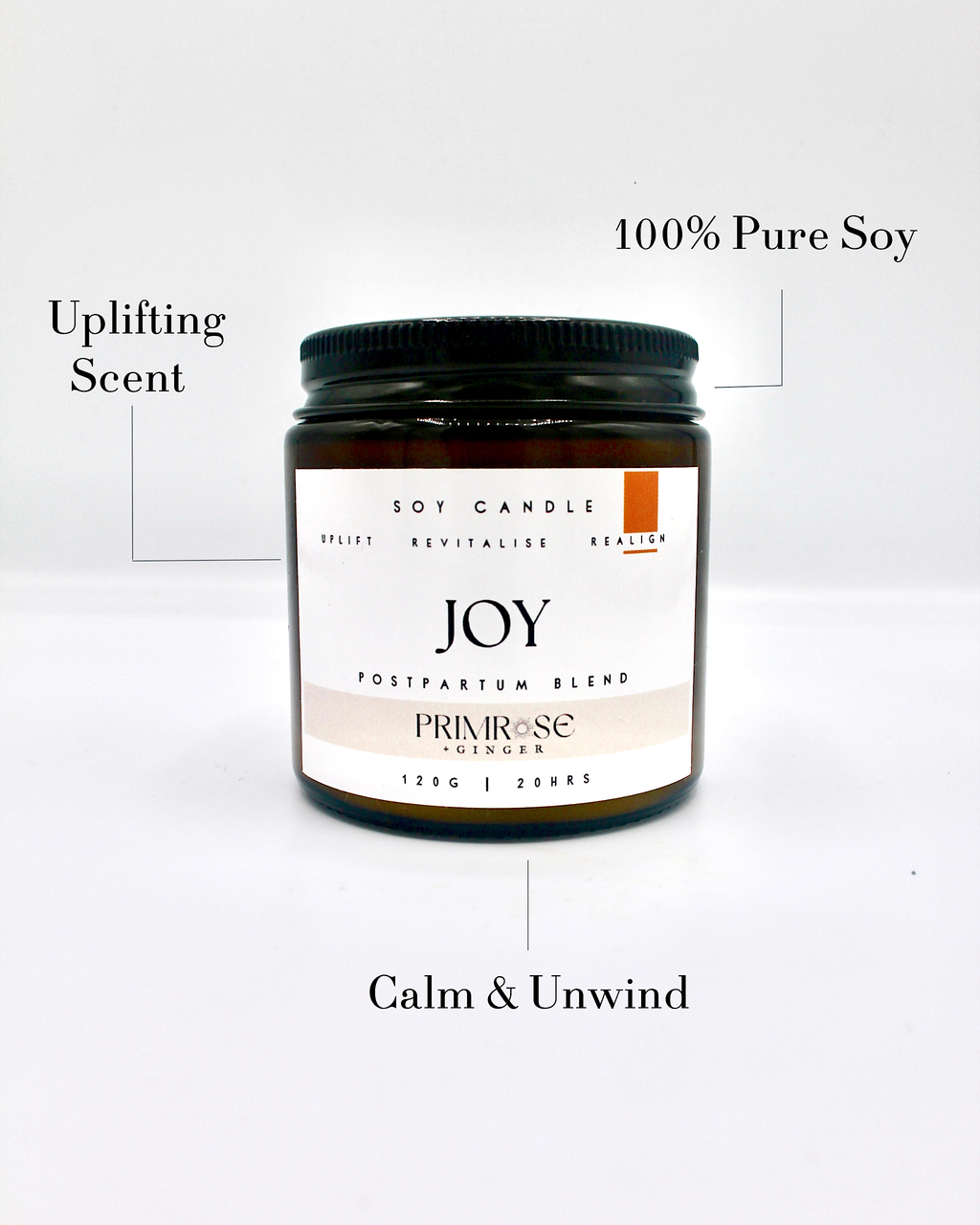 Calming soy candle with uplifting citrus scent for postpartum wellbeing